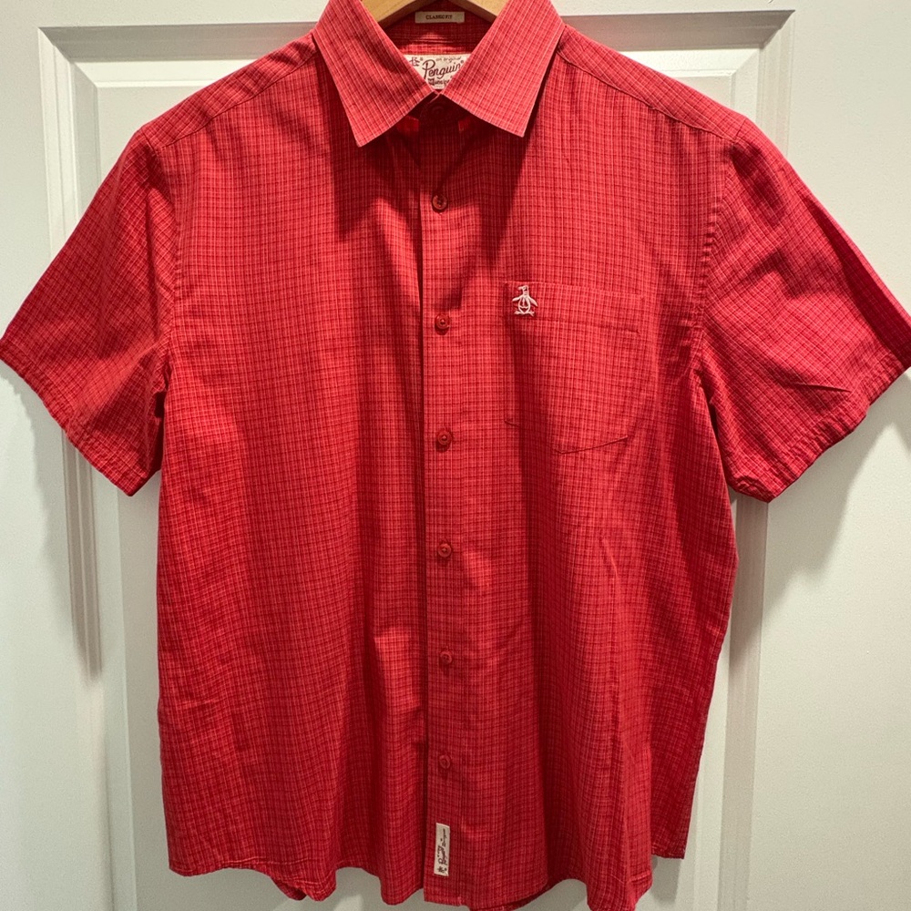 Original Penguin Men's Casual Red with black and white Button Down Shirt